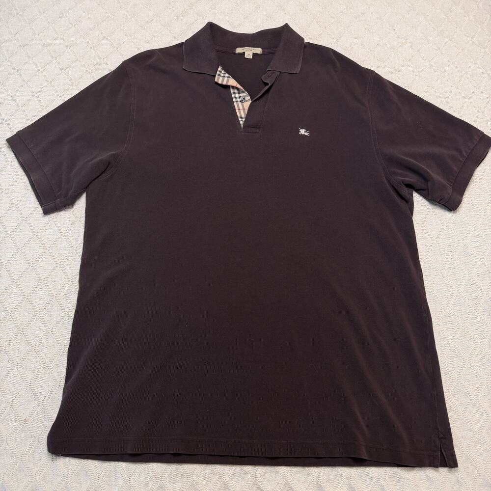 Burberry London Brown Polo Shirt Men’s XL Nova Check Placket Short Sleeve